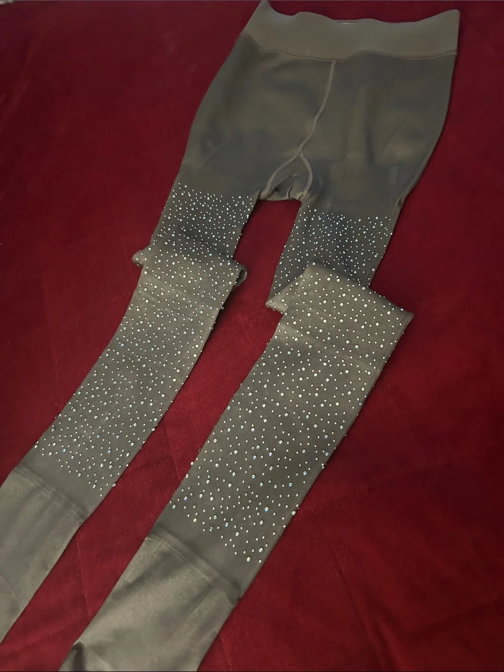 Embellished Olive Green Tights with Rhinestones